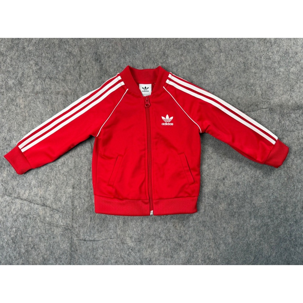 Adidas Track Jacket Kids 12M Red Polyester Zip Up 3-Stripe Trefoil Sporty Item